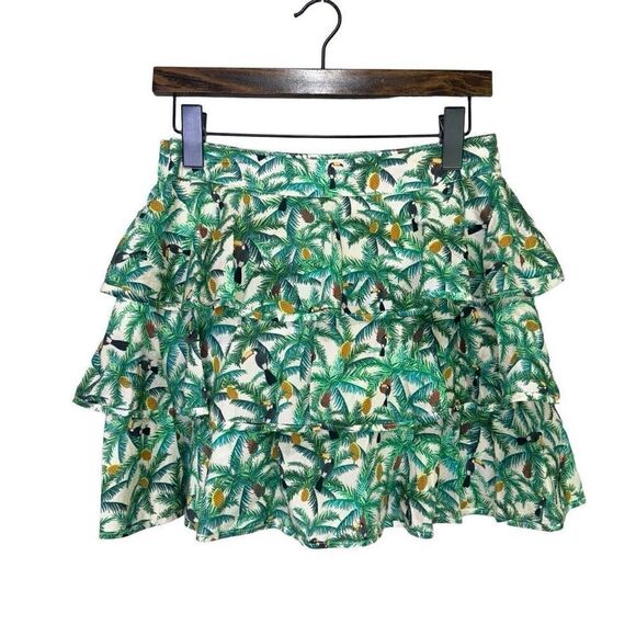 Farm Rio Tropical Toucans Print Ruffles Layered Mini Skirt Green Size Small - Picture 4 of 9